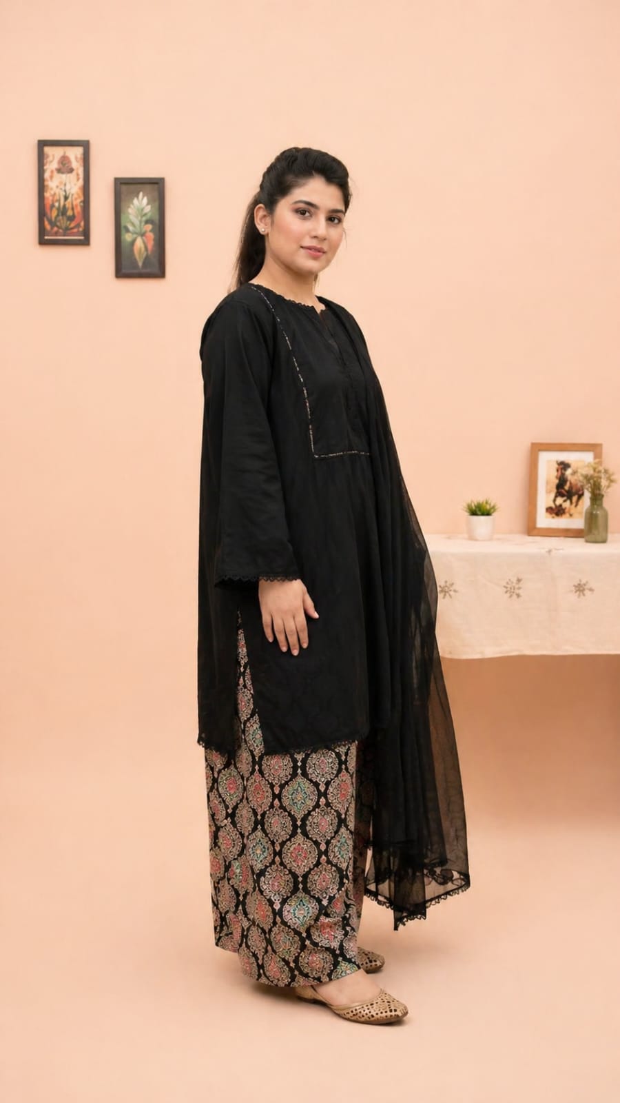 Noir Grace Farshi Shalwar Set with Chiffon Dupatta