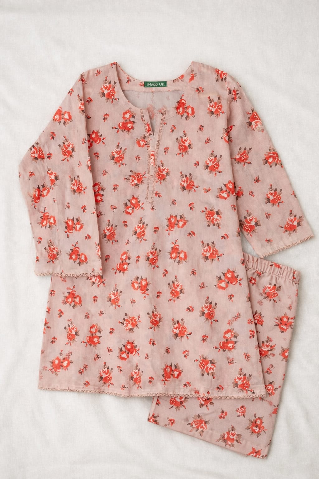Apricot Bloom Floral Printed Lawn Suit with Plazo & Chiffon Dupatta