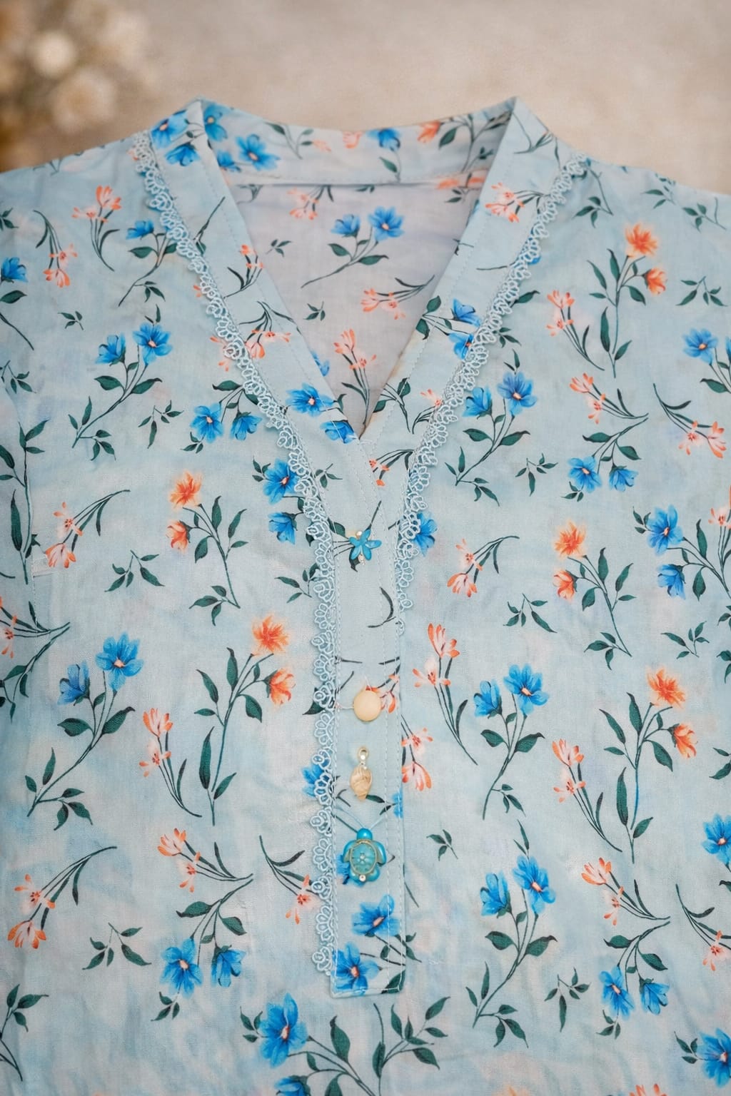 Azure Blossom Printed Lawn Suit with Loose Plazo & Chiffon Dupatta