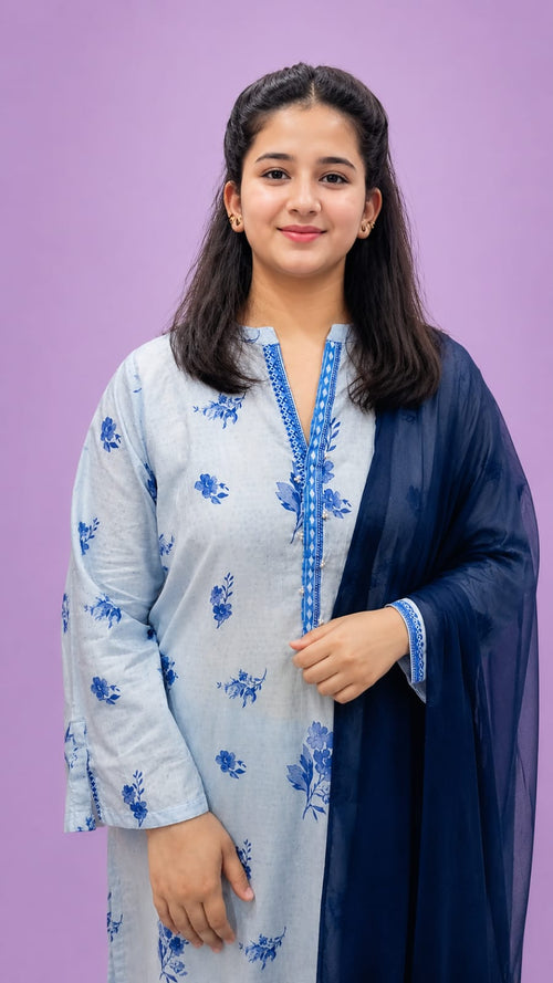 Bluebell Grace Floral Printed Lawn Suit with Chiffon Dupatta