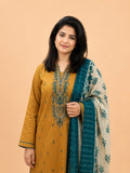 Mustard Grace Embroidered Suit with Zari Voile Dupatta