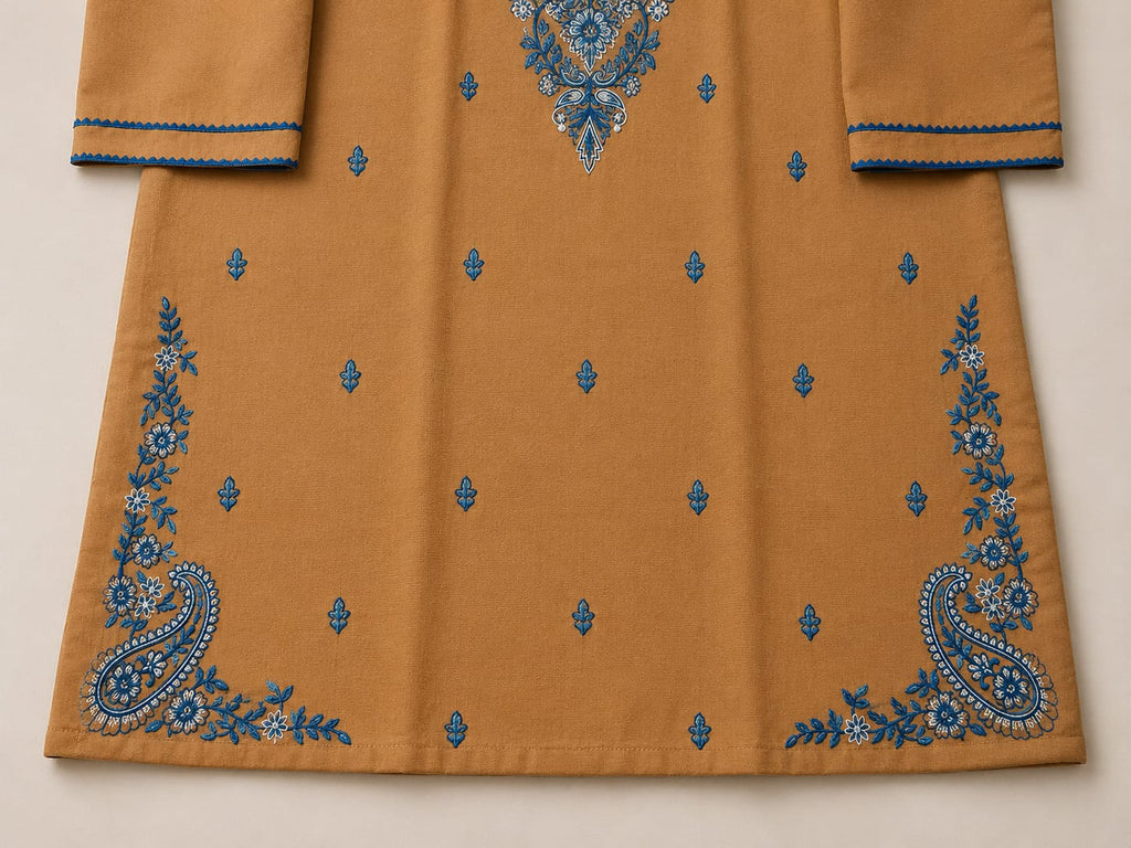 Mustard Grace Embroidered Suit with Zari Voile Dupatta