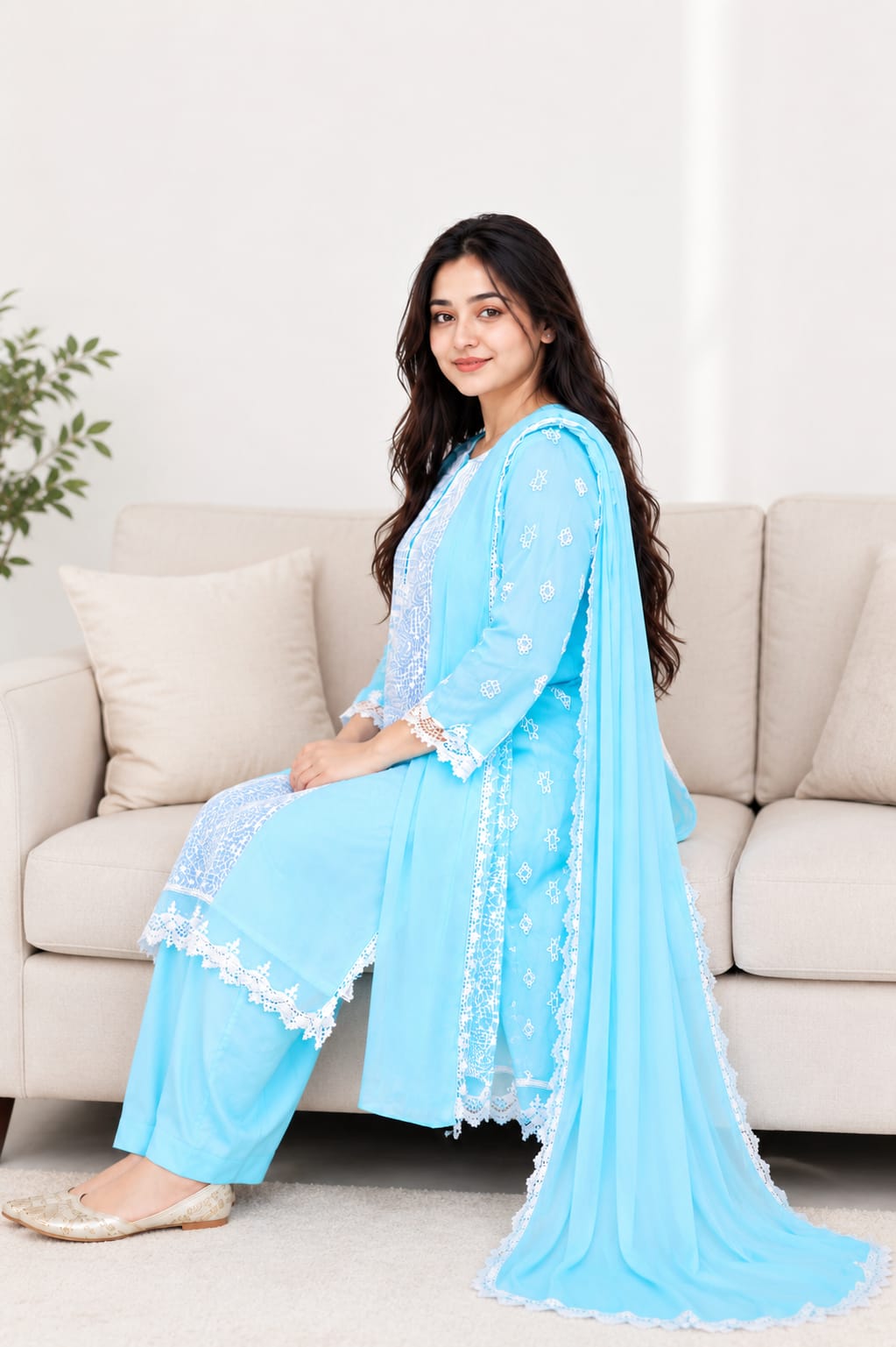 Sky Blossom Chikankari Suit