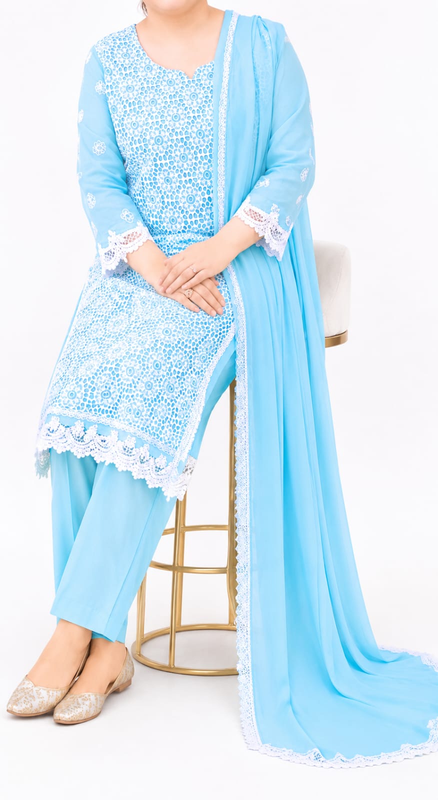 Sky Blossom Chikankari Suit