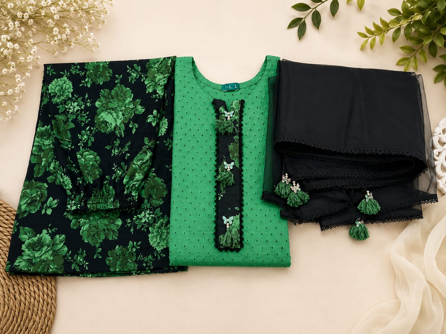 Emerald Noor Chikankari Ensemble 💚
