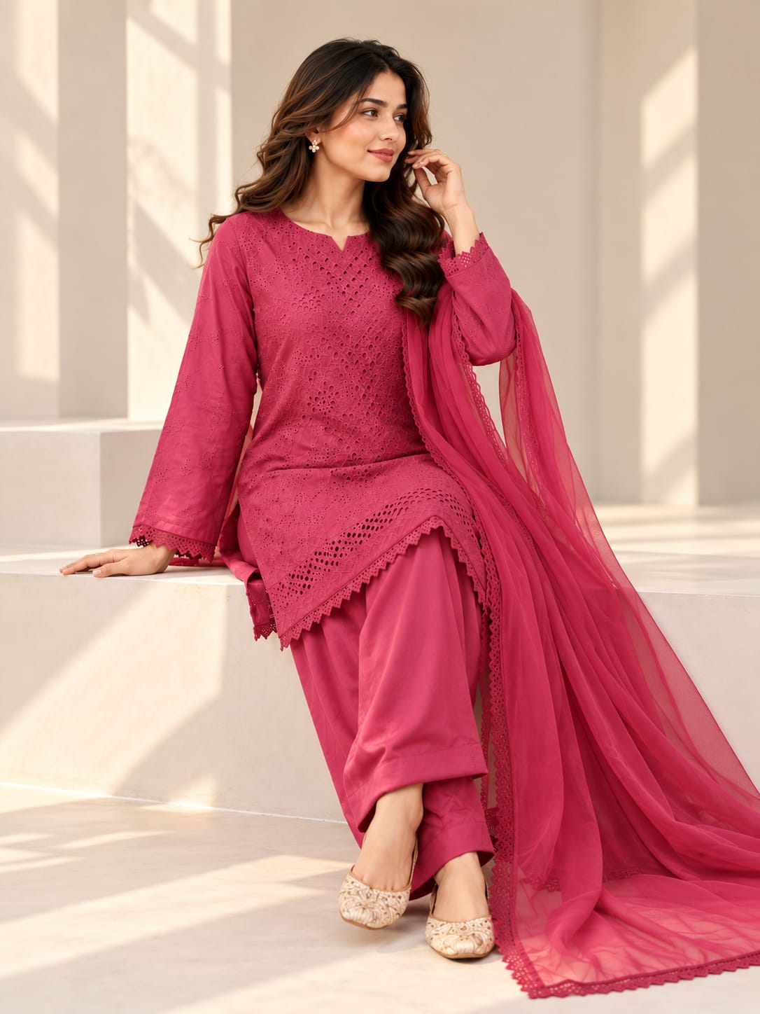 Rose Bloom Chikankari Suit