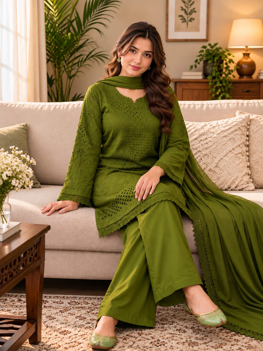 Olive Noor Chikankari Ensemble